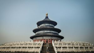 The circular Hall of Prayer for Good Harvests at the Temple of Heaven in Beijing under a clear sky
