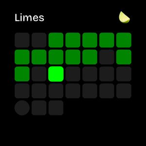 Limes activity small calendar widget showing a monthly contribution grid with lime green squares